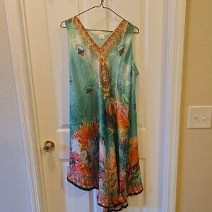 Turquoise Beaded Sleeveless Sheer Dress